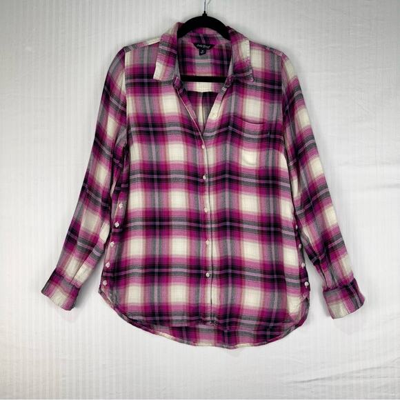Lucky Brand Pink/White Plaid Flannel Button-Up Shirt Size Medium Button Detail - Picture 1 of 3
